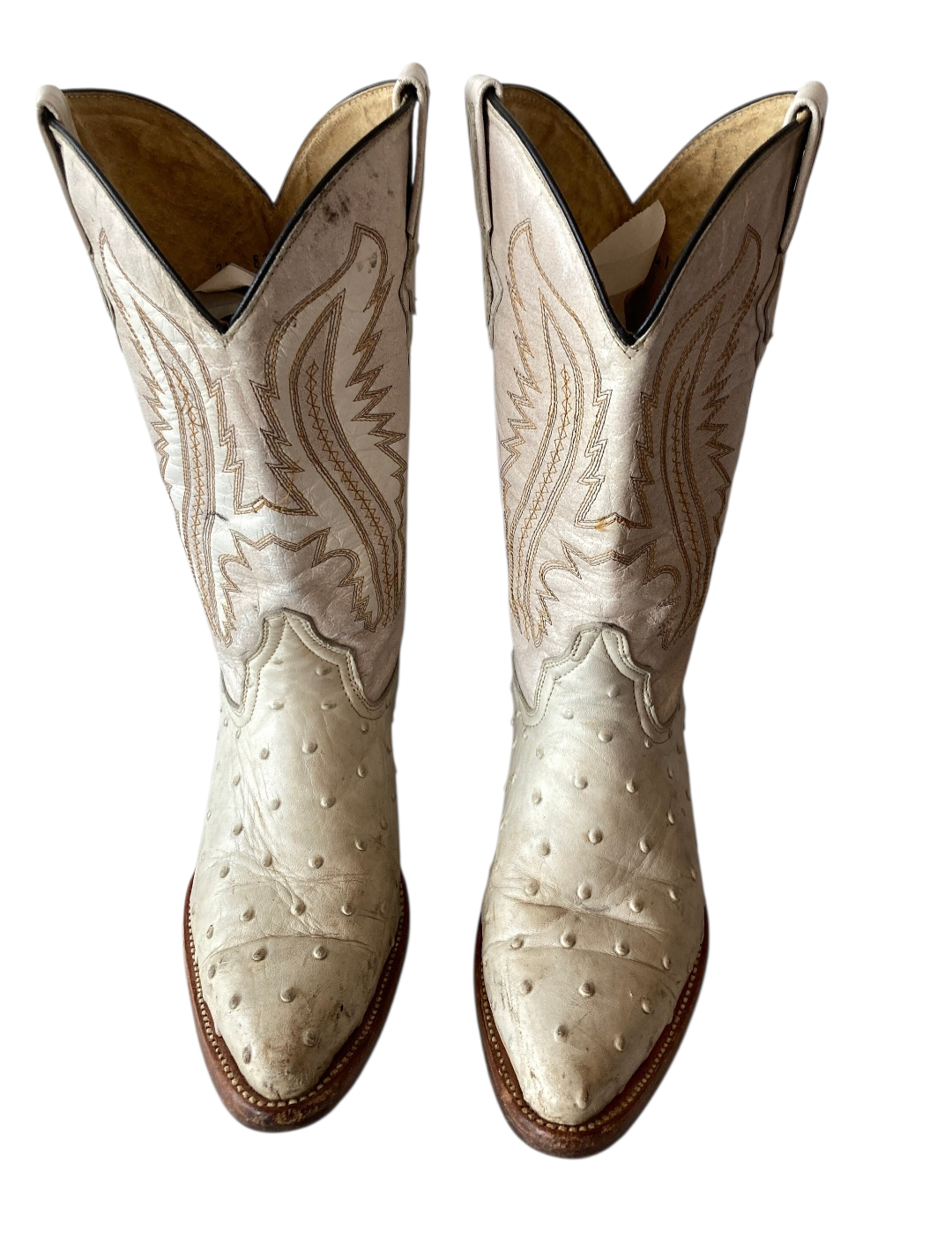 Vintage White Ostrich Leather Cowboy Boots By El Pajuelo- Western Chic Size 6 - Image 4