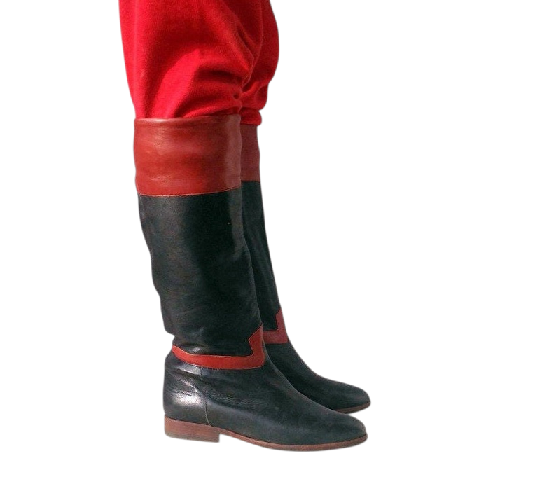 Vintage Italian Leather Riding Boots, Black & Brown, Size 8 - Image 3