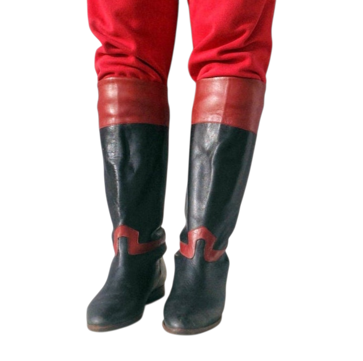 Vintage Italian Leather Riding Boots, Black & Brown, Size 8