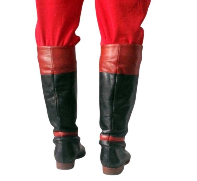 Vintage Italian Leather Riding Boots, Black & Brown, Size 8 - Image 5