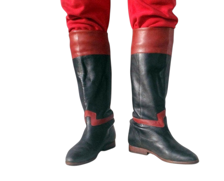 Vintage Italian Leather Riding Boots, Black & Brown, Size 8 - Image 2