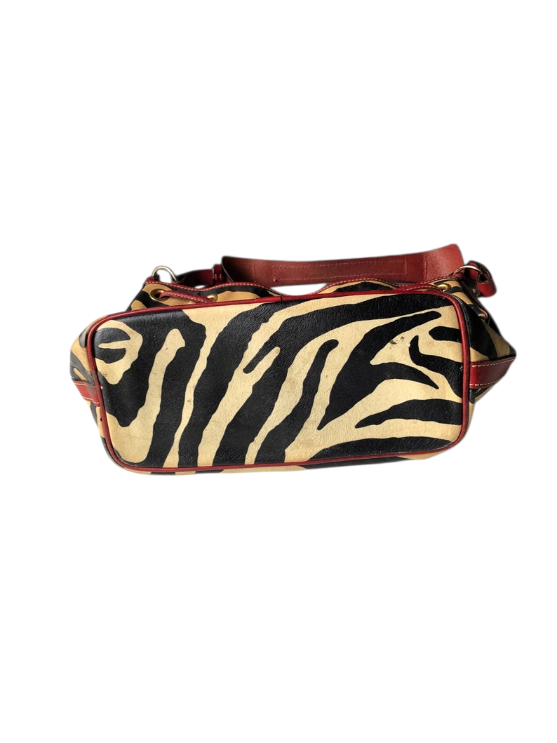 Vintage Dooney & Bourke Drawstring Bucket Bag: Zebra Print Leather, Red Trim - Image 7