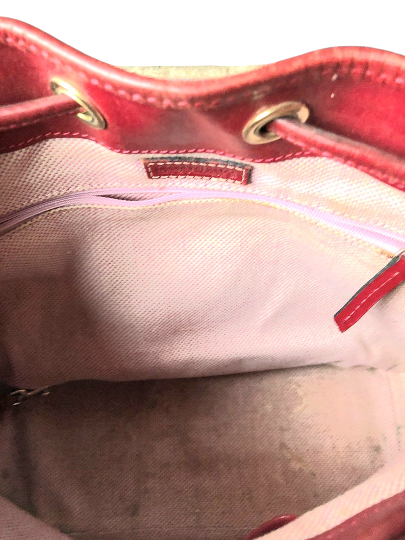 Vintage Dooney & Bourke Drawstring Bucket Bag: Zebra Print Leather, Red Trim - Image 6